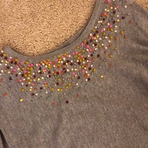 Anthropologie gray sweater with pom poms NWOT